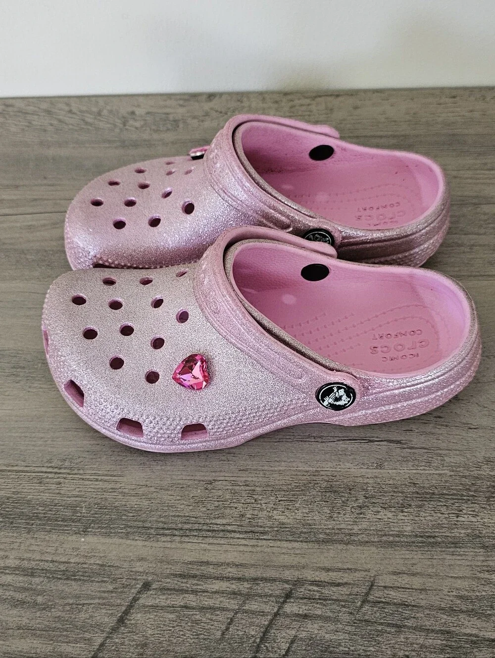 CROCS Kids Glitter Heart Charm Clog Pink Toddler Girl C 12